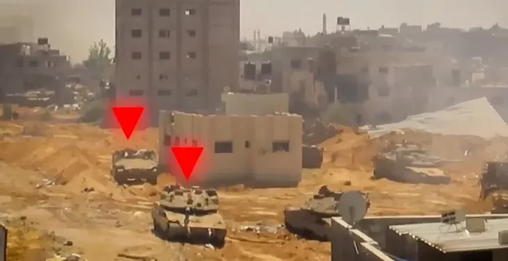 شاهد|| القسام تستهدف قوة صهيونية ودبابة ميركفاه
