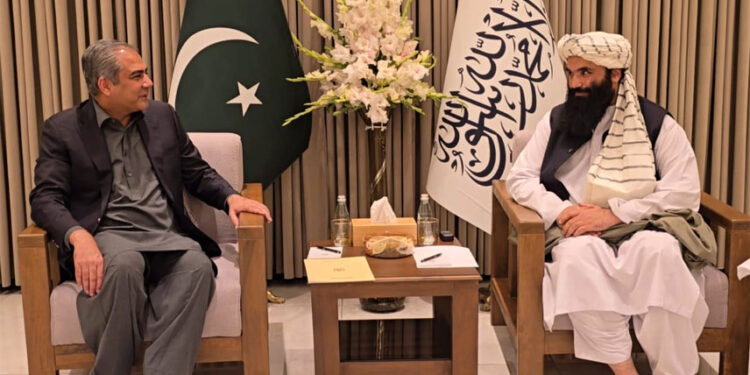 وزير الداخلية الباكستاني محسن نقفي ونظيره الأفغاني سراج الدين حقاني