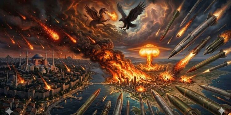 صورة لرؤيا منامية للحرب التي شنتها أمريكا على إيران بواسطة الذكاء الاصطناعي