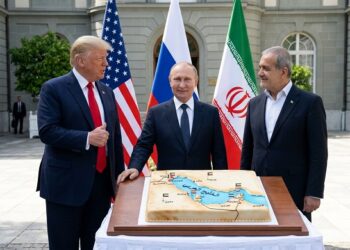 الثلاثة امريكا زروسيا وايران يقسمون تورتة المصالح بالخليج- ذكاء اصطناعى
